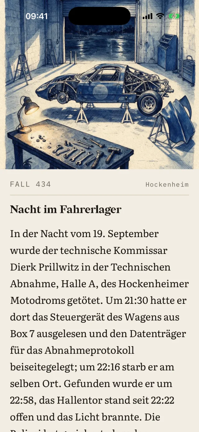 Briefing-Ansicht der App: der Fall wird vorgestellt